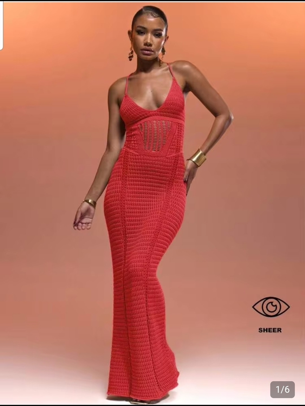 Red Crochet Maxi Dress with Spaghetti Straps